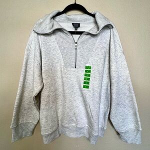 Berkley Jensen Ribbed Quarter Zip Mock Neck Cozy Fleece Pullover - Gray (NWT)